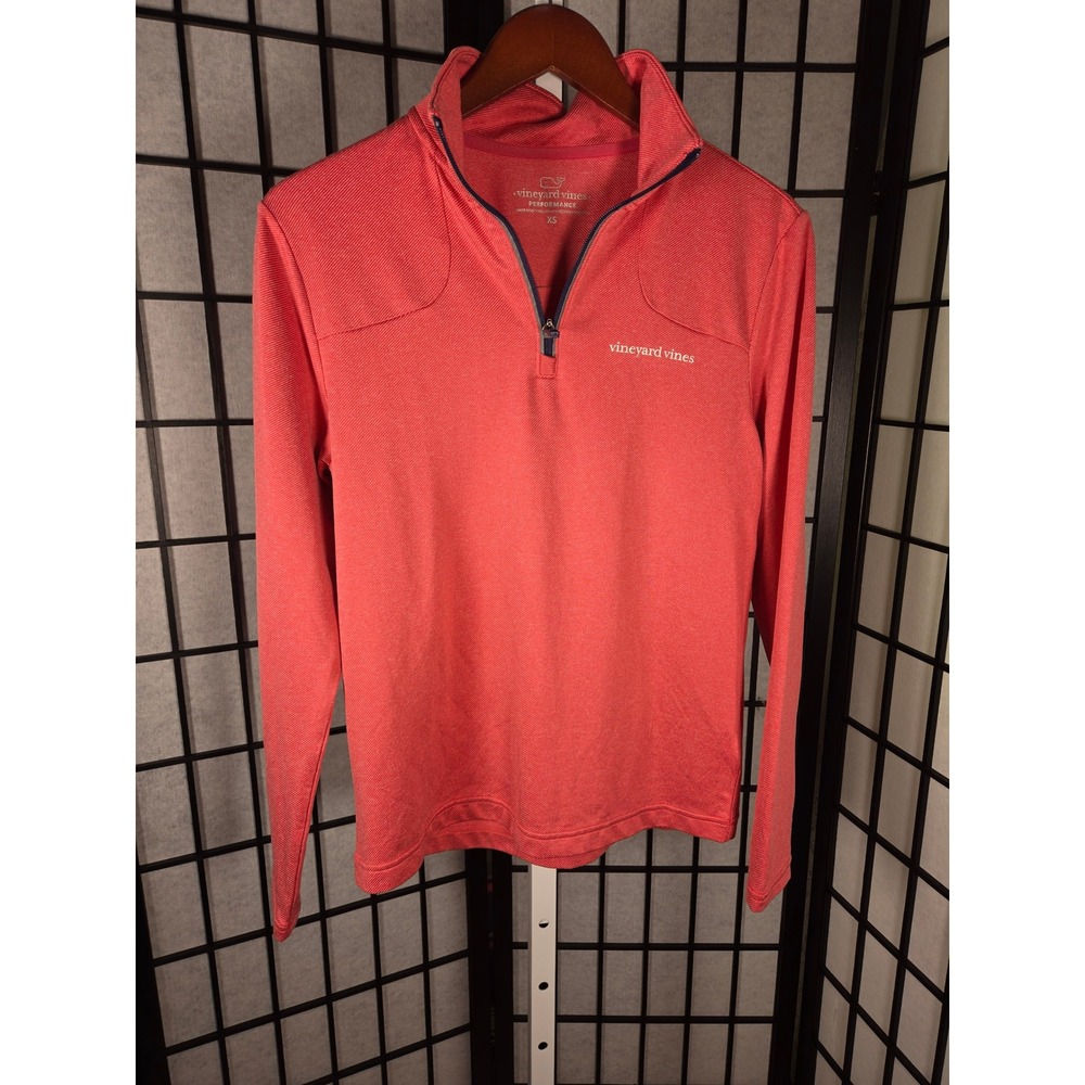 Vineyard Vines Performance Mens XS Quarter Zip Pullover Coral Red Activewear Top
